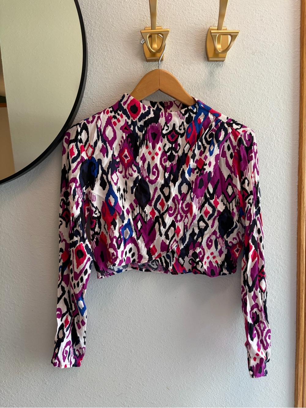 ZARA Printed High Neck Long Sleeve Drape Crop Top - Picture 4 of 8